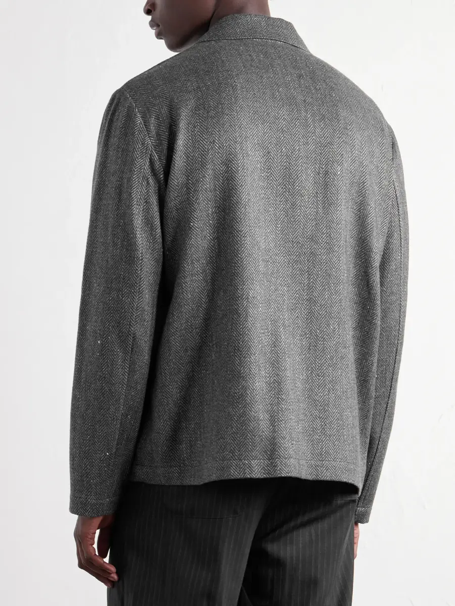 PIACENZA 1733 Herringbone Virgin Wool, Silk and Cashmere-Blend Twill Chore Jacket - Men | Thumbnail 4