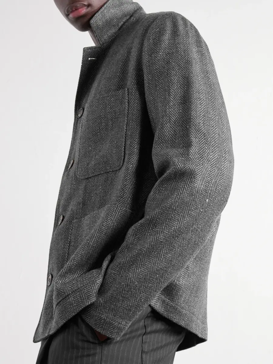 PIACENZA 1733 Herringbone Virgin Wool, Silk and Cashmere-Blend Twill Chore Jacket - Men | Thumbnail 5