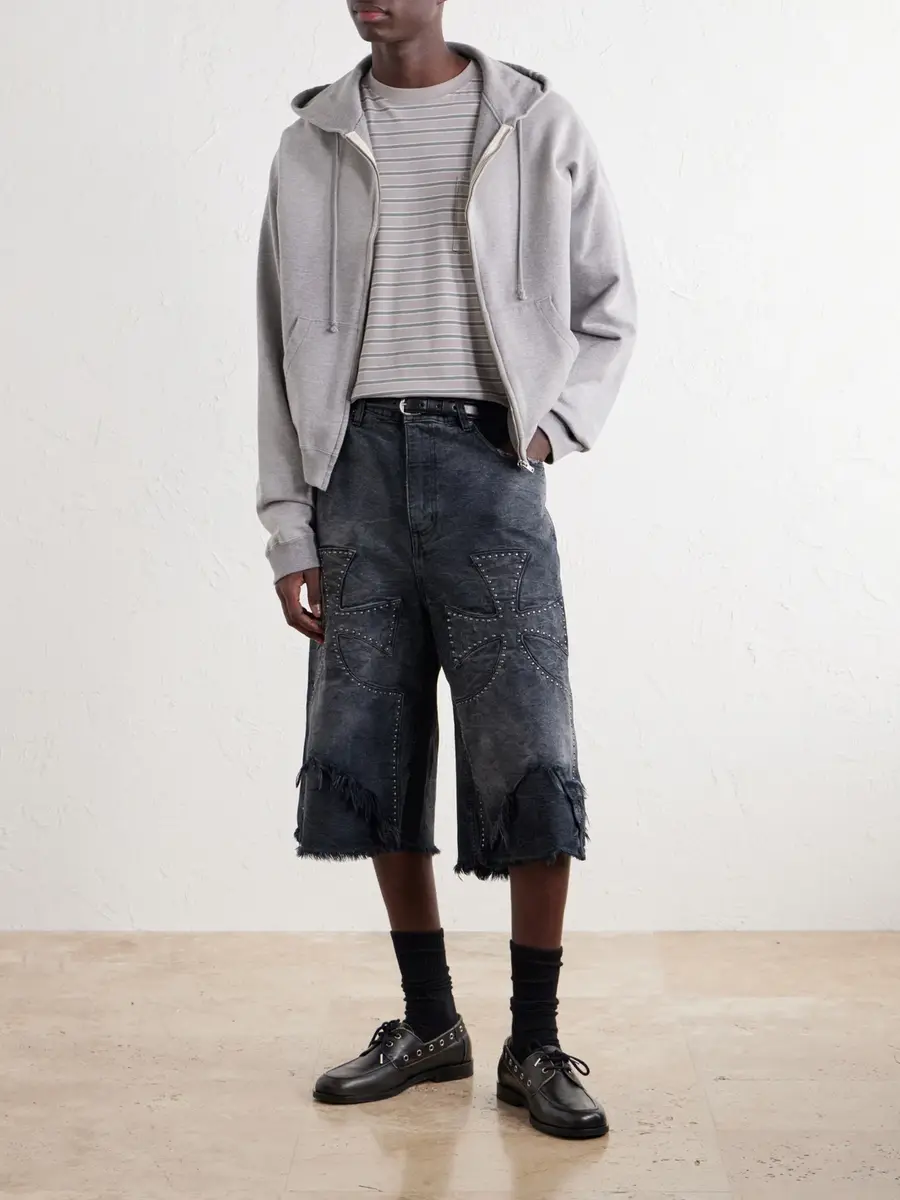 SEKRIT Chopper Studded Distressed Denim Shorts - Men | Thumbnail 2 SEKRIT Chopper Studded Distressed Denim Shorts - Men | Thumbnail 2