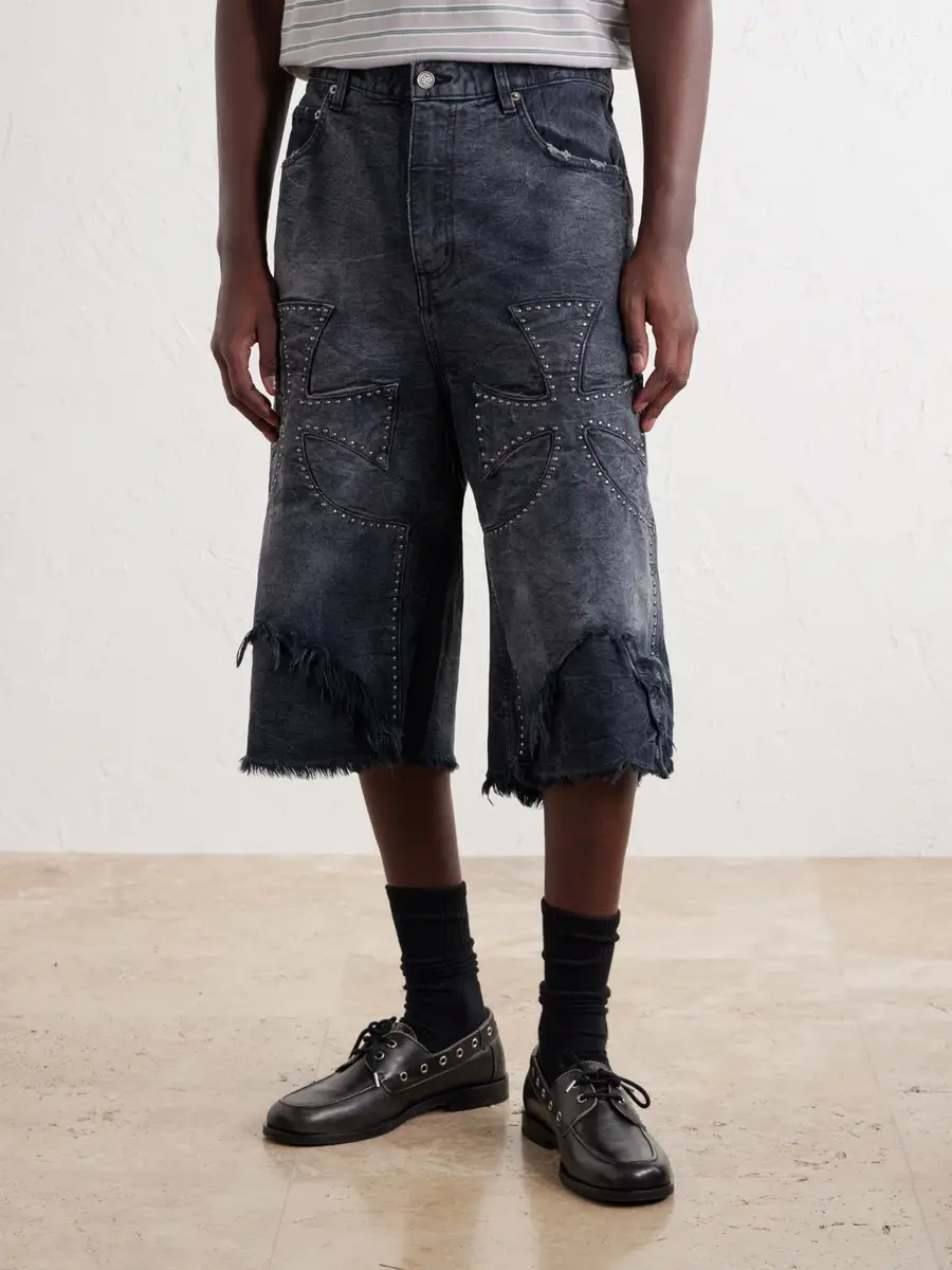 SEKRIT Chopper Studded Distressed Denim Shorts - Men | Thumbnail 3 SEKRIT Chopper Studded Distressed Denim Shorts - Men | Thumbnail 3