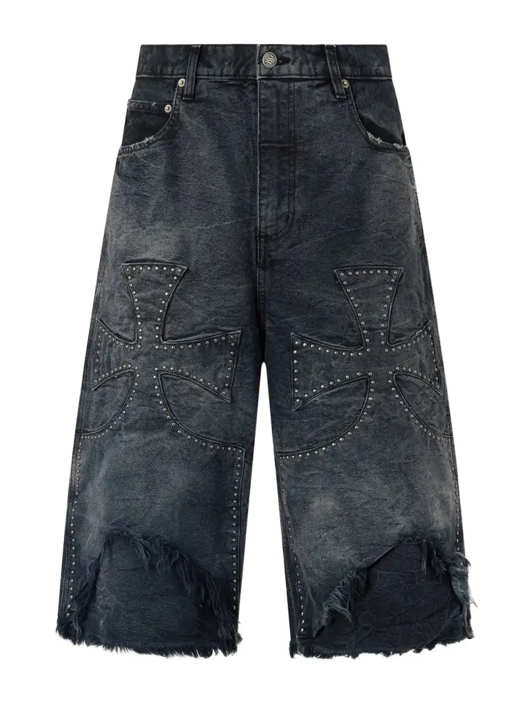 Chopper Studded Distressed Denim Shorts - Men