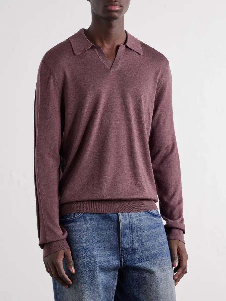 MR P. Rib-Trimmed Merino Wool and Silk-Blend Polo Shirt - Men | Thumbnail 3 MR P. Rib-Trimmed Merino Wool and Silk-Blend Polo Shirt - Men | Thumbnail 3