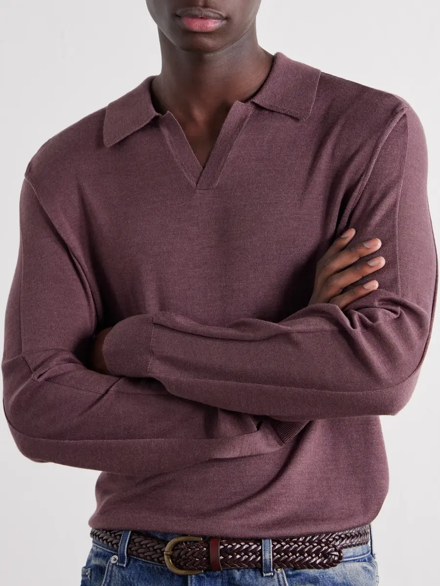 MR P. Rib-Trimmed Merino Wool and Silk-Blend Polo Shirt - Men | Thumbnail 5 MR P. Rib-Trimmed Merino Wool and Silk-Blend Polo Shirt - Men | Thumbnail 5