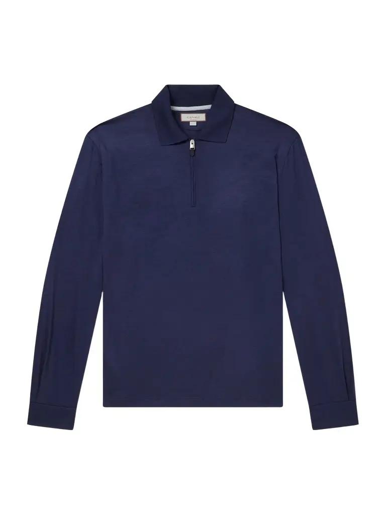 Canali Wool-Jersey Half-Zip Polo Shirt - Men