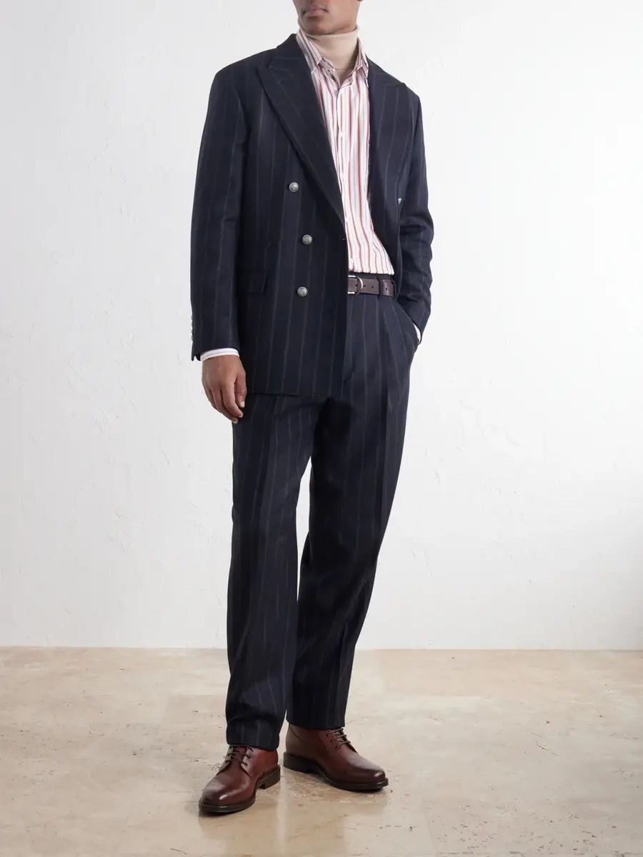 Brunello Cucinelli Double-Breasted Pinstripe Cashmere and Wool-Blend Flannel Suit Jacket - Men | Thumbnail 2 Brunello Cucinelli Double-Breasted Pinstripe Cashmere and Wool-Blend Flannel Suit Jacket - Men | Thumbnail 2