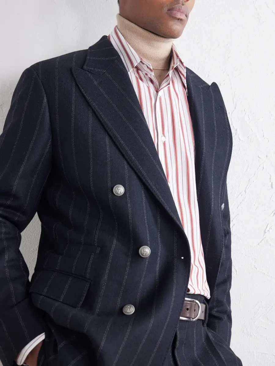 Brunello Cucinelli Double-Breasted Pinstripe Cashmere and Wool-Blend Flannel Suit Jacket - Men | Thumbnail 5 Brunello Cucinelli Double-Breasted Pinstripe Cashmere and Wool-Blend Flannel Suit Jacket - Men | Thumbnail 5