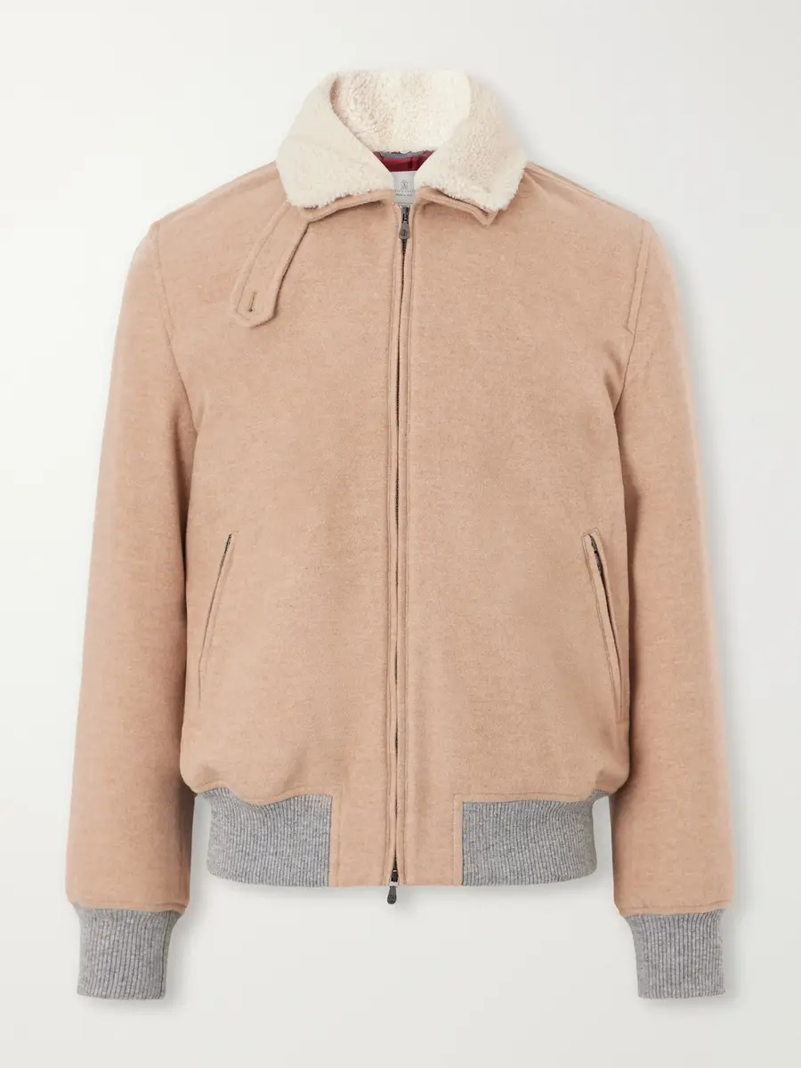 Brunello Cucinelli Shearling-Trimmed Cashmere Bomber Jacket - Men | Thumbnail 2 Brunello Cucinelli Shearling-Trimmed Cashmere Bomber Jacket - Men | Thumbnail 2
