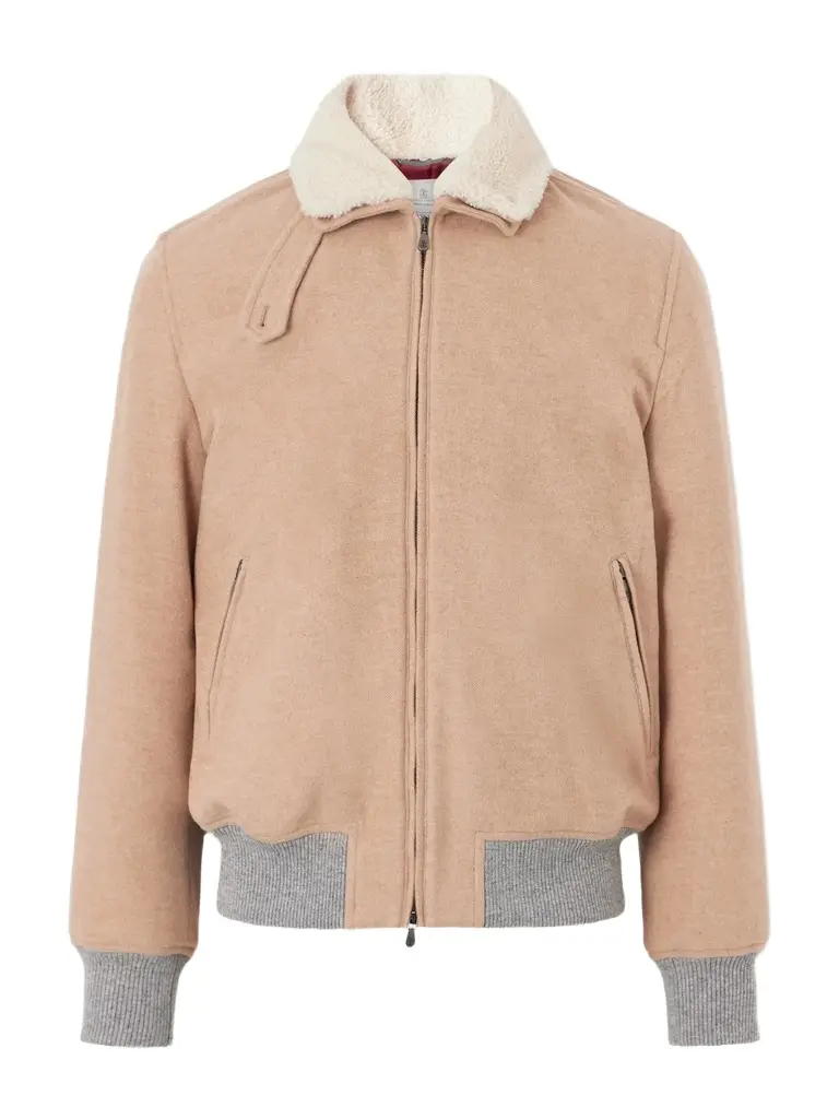 Brunello Cucinelli Shearling-Trimmed Cashmere Bomber Jacket - Men