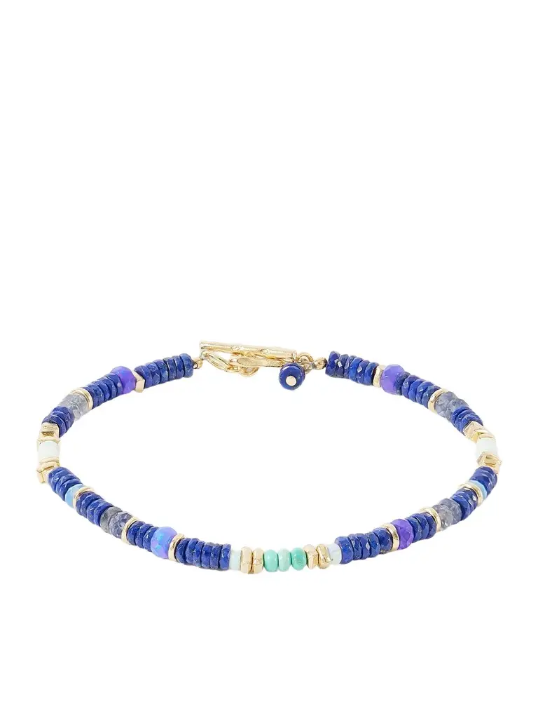 Peyote Bird Blue Heron Gold-Plated Multi-Stone Bracelet - Men