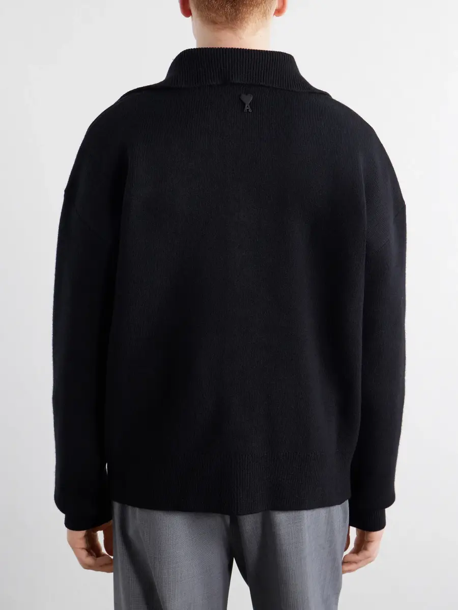 AMI PARIS Logo-Appliquéd Merino Wool Cardigan - Men | Thumbnail 4 AMI PARIS Logo-Appliquéd Merino Wool Cardigan - Men | Thumbnail 4