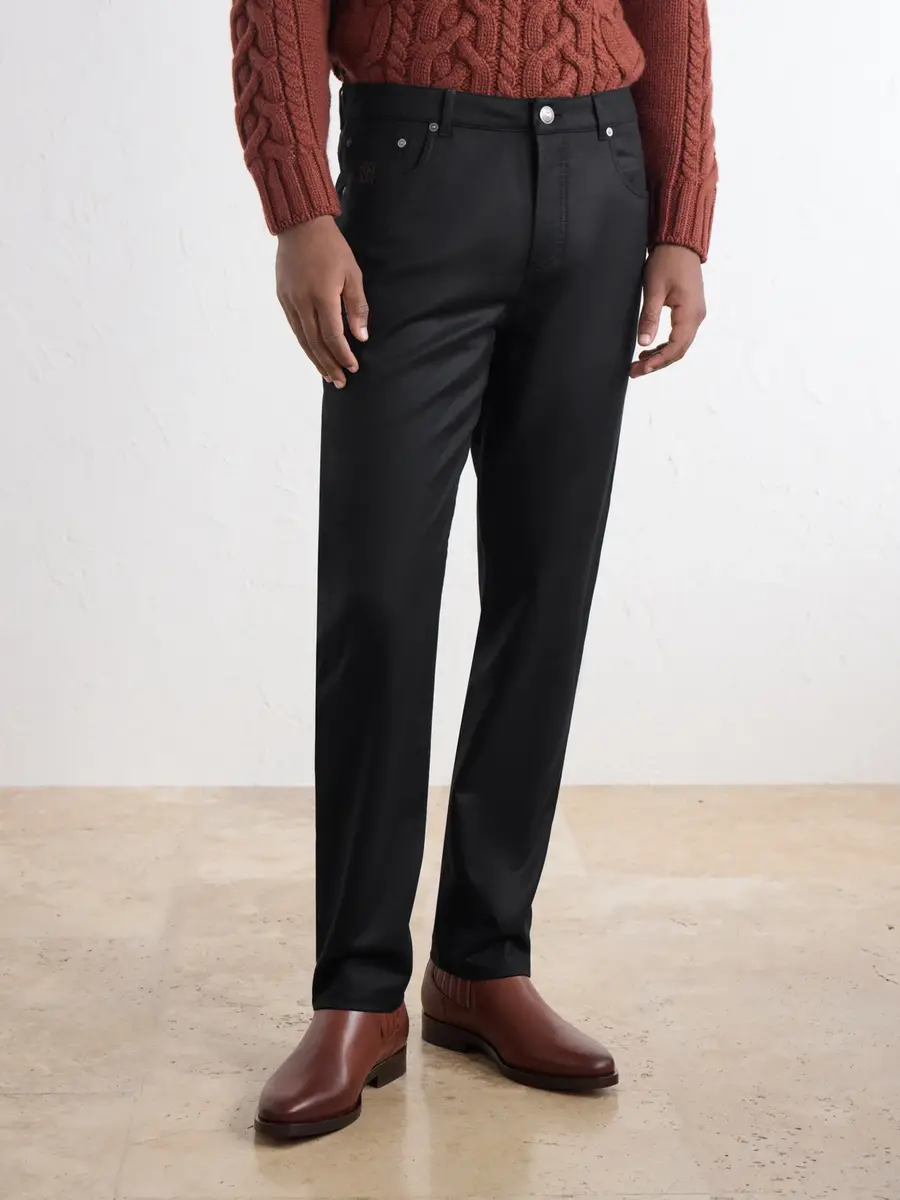 Brunello Cucinelli Slim-Fit Logo-Embroidered Virgin Wool Jeans - Men | Thumbnail 3 Brunello Cucinelli Slim-Fit Logo-Embroidered Virgin Wool Jeans - Men | Thumbnail 3