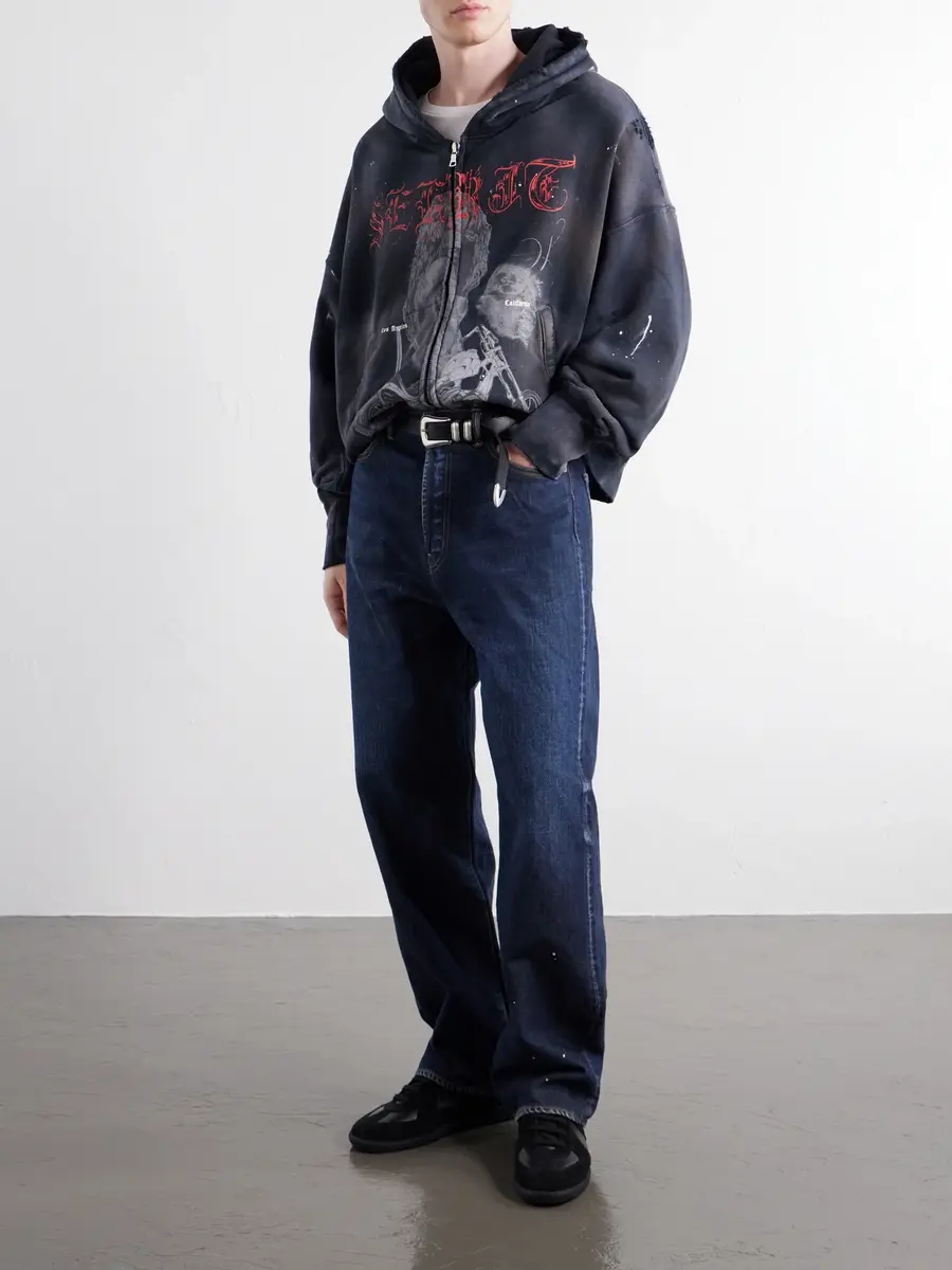 SEKRIT Chopper Girl Paint-Splattered Distressed Printed Cotton-Jersey Zip-Up Hoodie - Men | Thumbnail 2