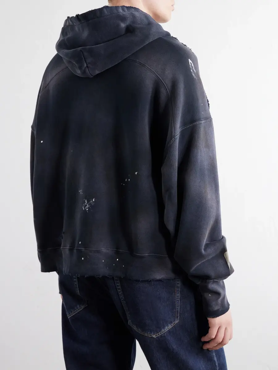 SEKRIT Chopper Girl Paint-Splattered Distressed Printed Cotton-Jersey Zip-Up Hoodie - Men | Thumbnail 4