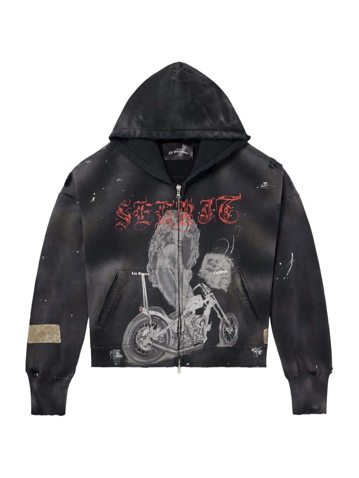 SEKRIT Chopper Girl Paint-Splattered Distressed Printed Cotton-Jersey Zip-Up Hoodie - Men
