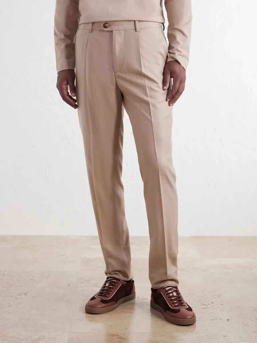 Brunello Cucinelli Tapered Pleated Virgin Wool, Cashmere and Silk-Blend Flannel Trousers - Men | Thumbnail 3 Brunello Cucinelli Tapered Pleated Virgin Wool, Cashmere and Silk-Blend Flannel Trousers - Men | Thumbnail 3