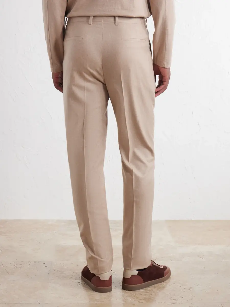 Brunello Cucinelli Tapered Pleated Virgin Wool, Cashmere and Silk-Blend Flannel Trousers - Men | Thumbnail 4 Brunello Cucinelli Tapered Pleated Virgin Wool, Cashmere and Silk-Blend Flannel Trousers - Men | Thumbnail 4