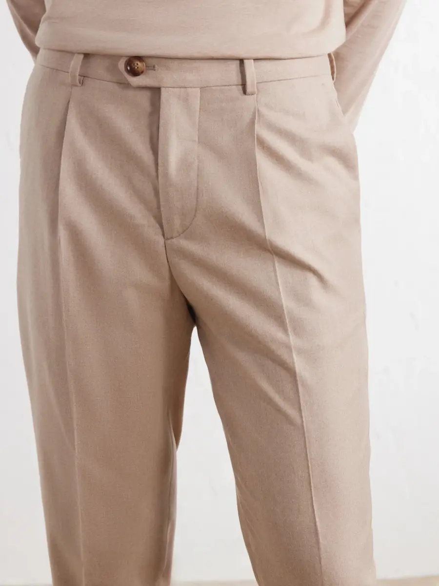 Brunello Cucinelli Tapered Pleated Virgin Wool, Cashmere and Silk-Blend Flannel Trousers - Men | Thumbnail 5 Brunello Cucinelli Tapered Pleated Virgin Wool, Cashmere and Silk-Blend Flannel Trousers - Men | Thumbnail 5