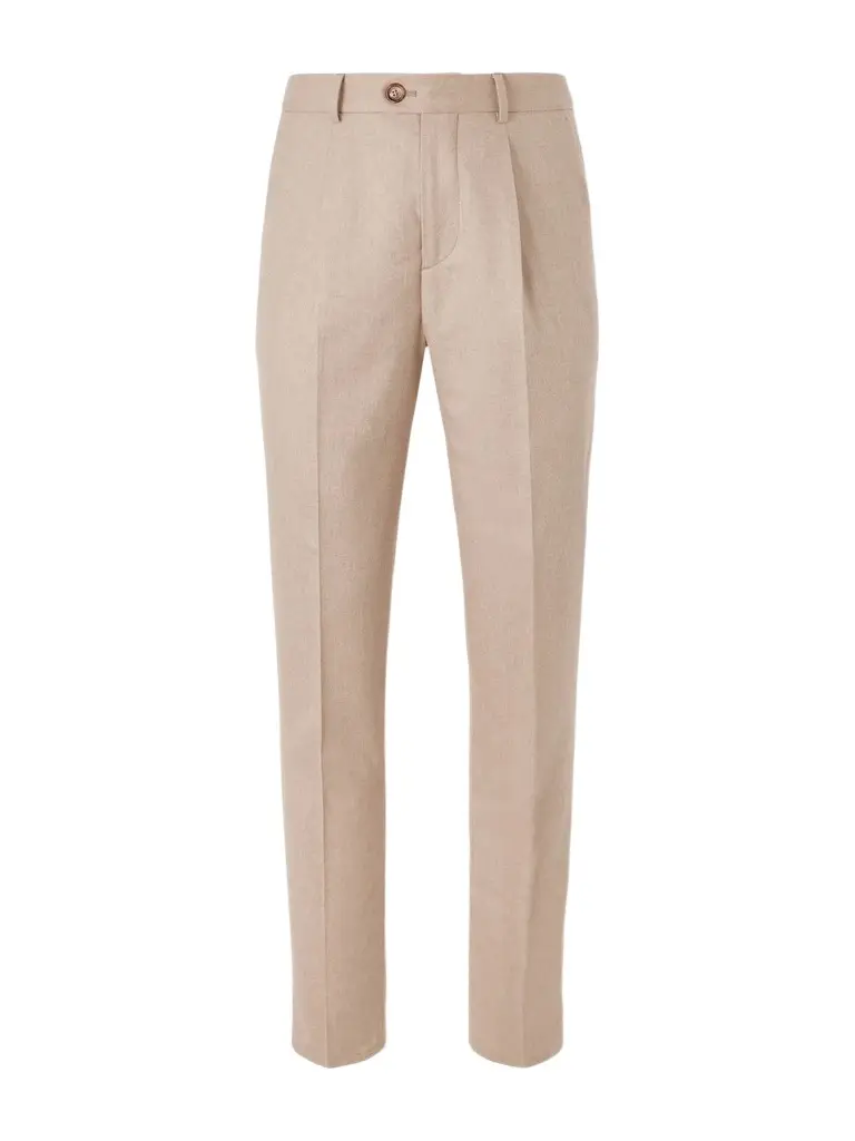 Brunello Cucinelli Tapered Pleated Virgin Wool, Cashmere and Silk-Blend Flannel Trousers - Men