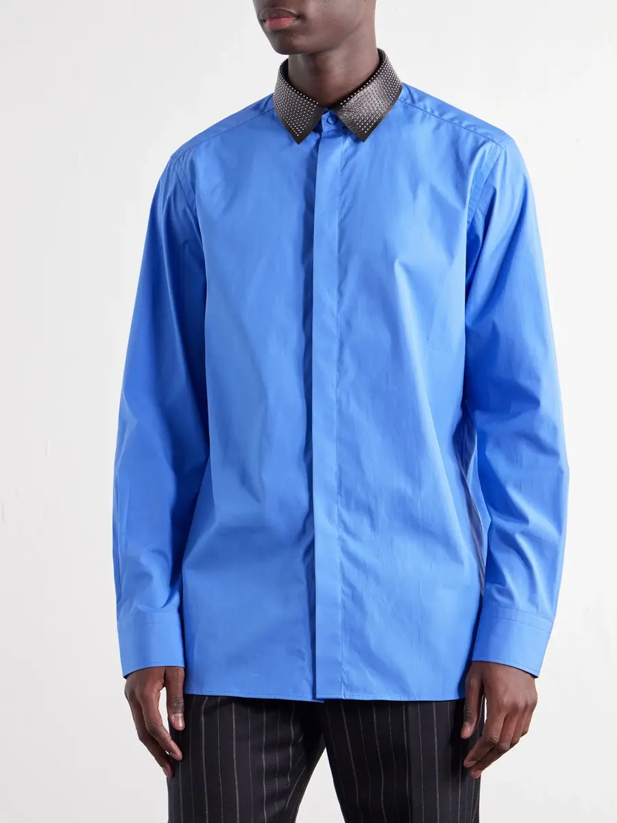 Tom Ford Studded Leather-Trimmed Cotton-Poplin Shirt - Men | Thumbnail 5 Tom Ford Studded Leather-Trimmed Cotton-Poplin Shirt - Men | Thumbnail 5