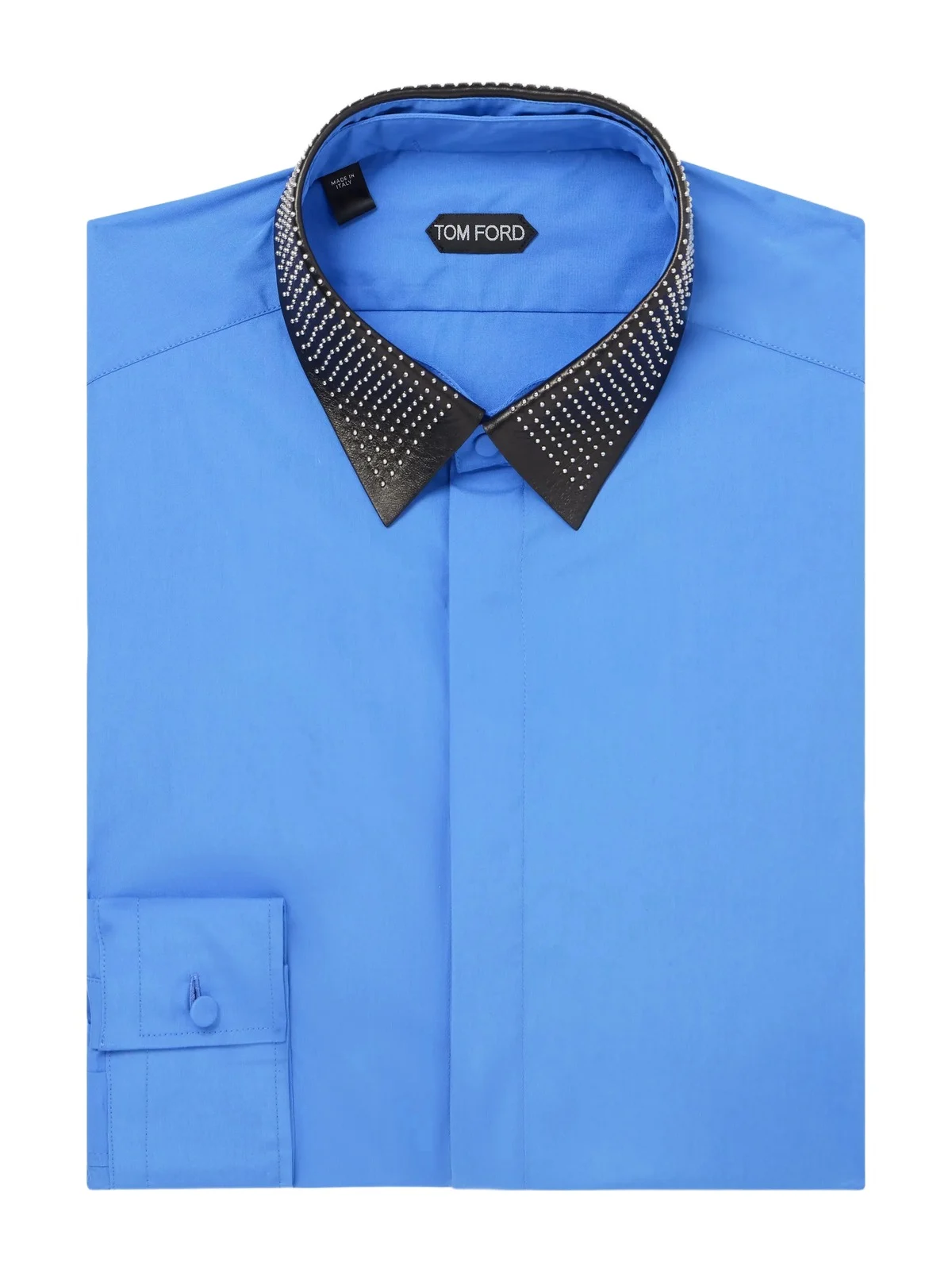Tom Ford Studded Leather-Trimmed Cotton-Poplin Shirt - Men