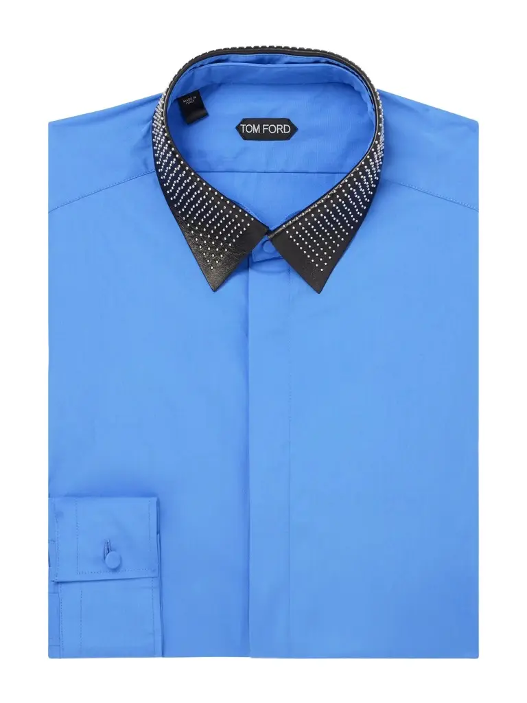 Tom Ford Studded Leather-Trimmed Cotton-Poplin Shirt - Men