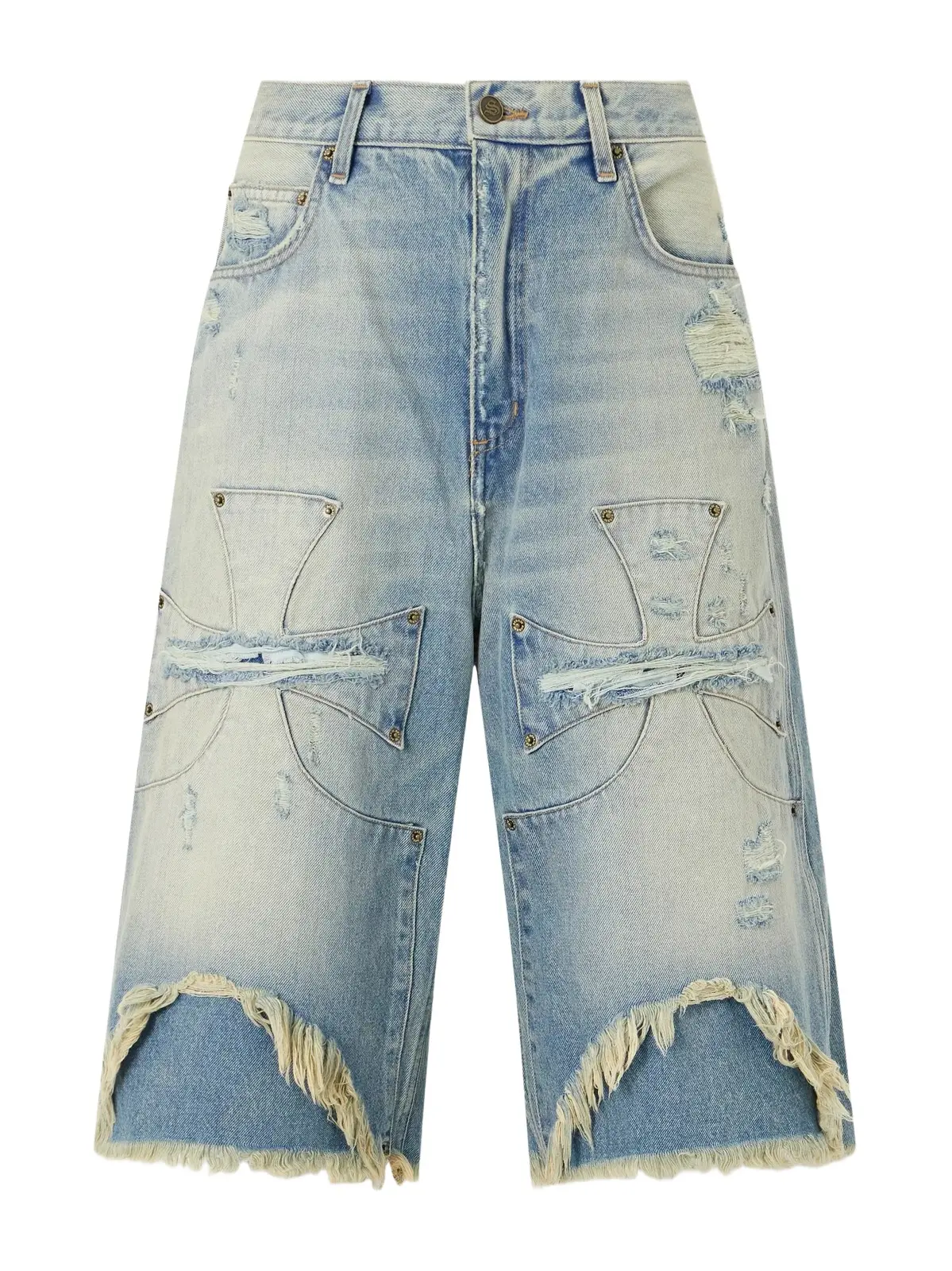 SEKRIT Chopper Distressed Denim Shorts - Men