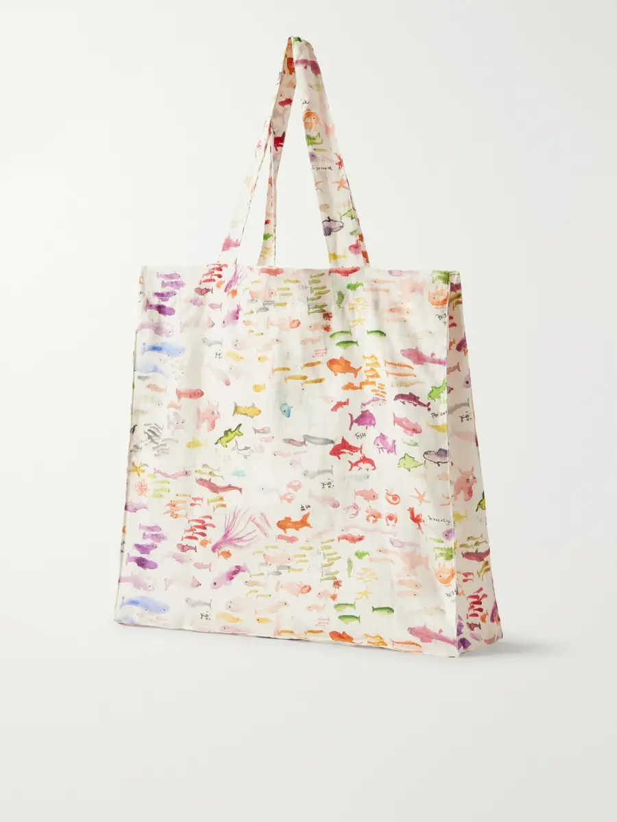 Vilebrequin Fabrice Hyber Babel Printed Linen Canvas Tote Bag - Men | Thumbnail 4 Vilebrequin Fabrice Hyber Babel Printed Linen Canvas Tote Bag - Men | Thumbnail 4