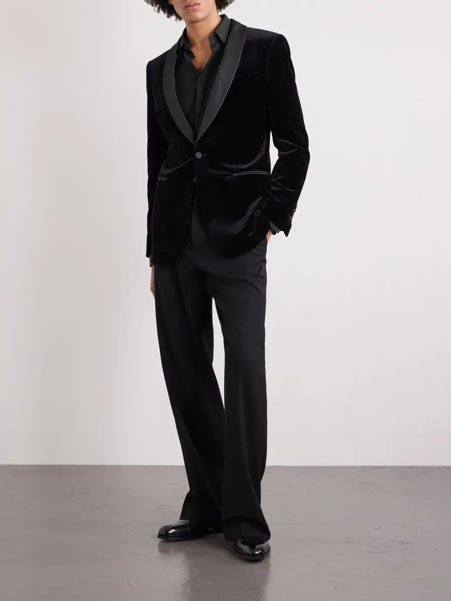 Tom Ford Satin-Trimmed Cotton-Blend Velvet Suit Jacket - Men | Thumbnail 2 Tom Ford Satin-Trimmed Cotton-Blend Velvet Suit Jacket - Men | Thumbnail 2