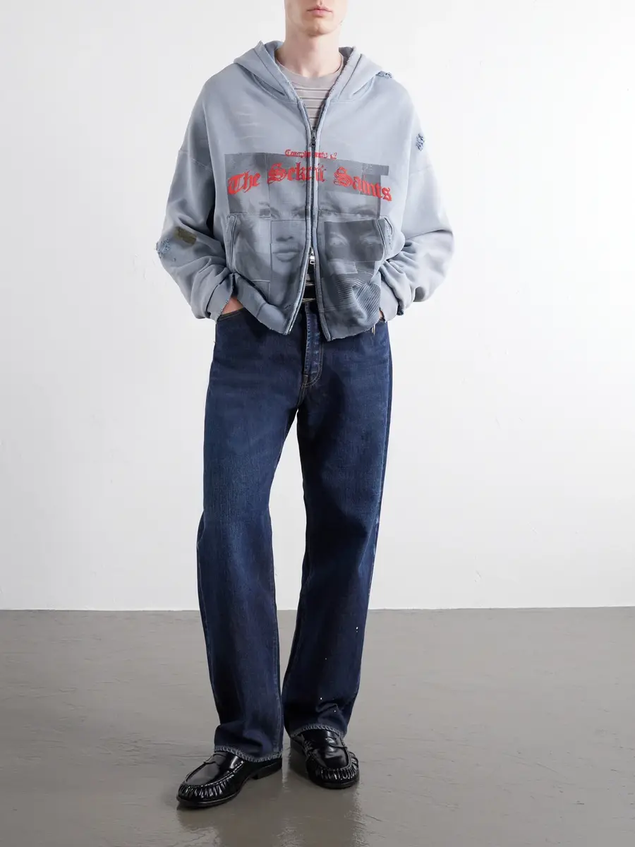 SEKRIT Compliments Distressed Appliquéd Printed Cotton-Jersey Sweater - Men | Thumbnail 2 SEKRIT Compliments Distressed Appliquéd Printed Cotton-Jersey Sweater - Men | Thumbnail 2