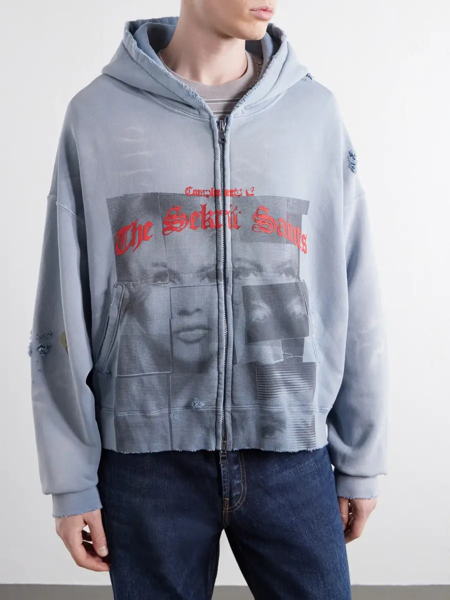 SEKRIT Compliments Distressed Appliquéd Printed Cotton-Jersey Sweater - Men | Thumbnail 3 SEKRIT Compliments Distressed Appliquéd Printed Cotton-Jersey Sweater - Men | Thumbnail 3