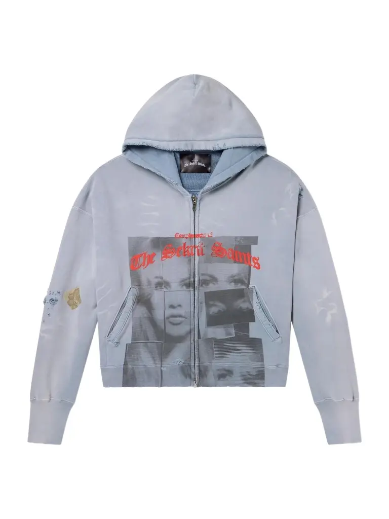 SEKRIT Compliments Distressed Appliquéd Printed Cotton-Jersey Sweater - Men