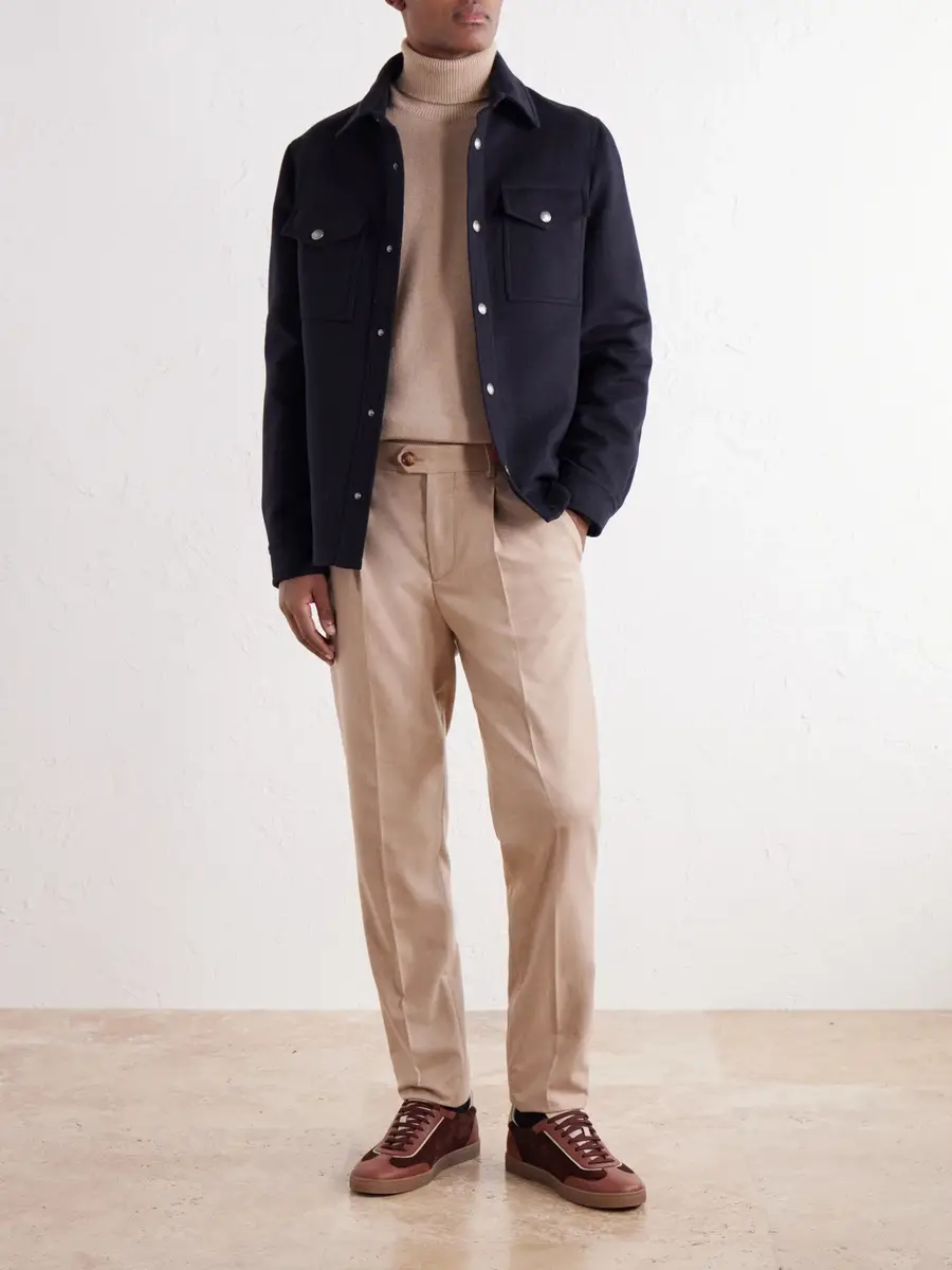 Brunello Cucinelli Suede-Trimmed Cashmere Sweater - Men | Thumbnail 2