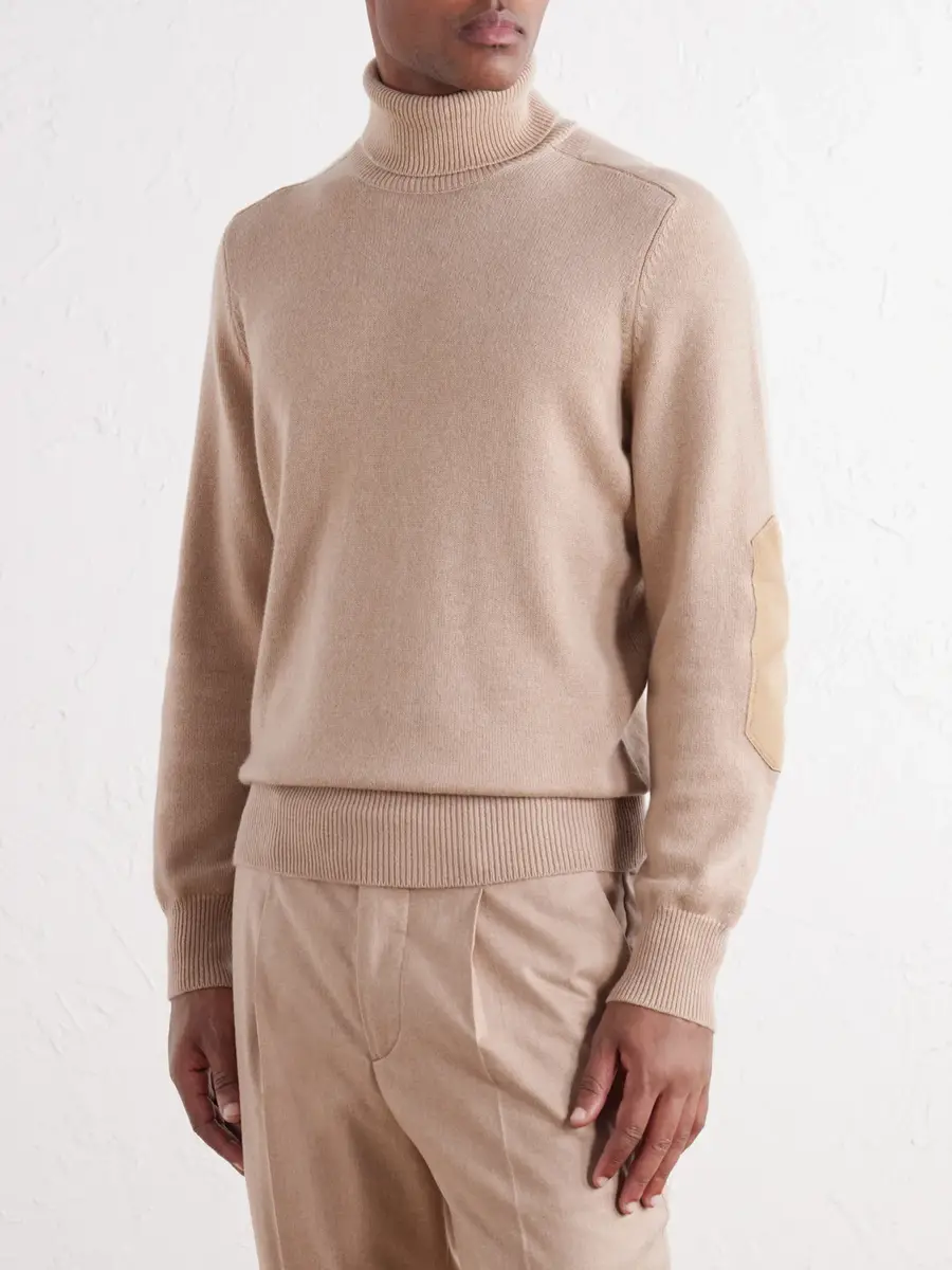 Brunello Cucinelli Suede-Trimmed Cashmere Sweater - Men | Thumbnail 3