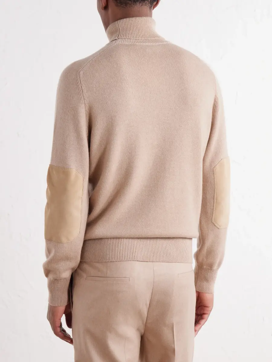 Brunello Cucinelli Suede-Trimmed Cashmere Sweater - Men | Thumbnail 4