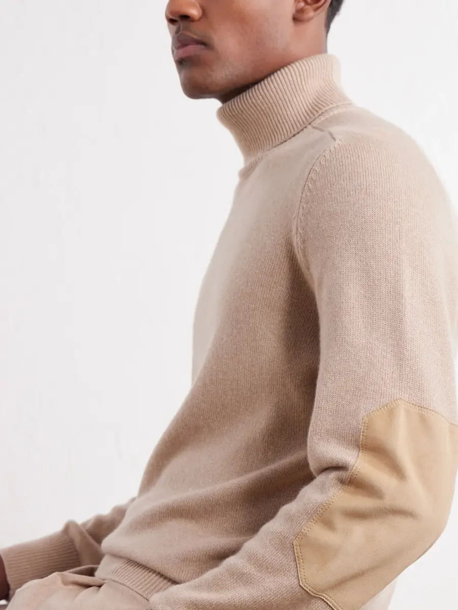 Brunello Cucinelli Suede-Trimmed Cashmere Sweater - Men | Thumbnail 5