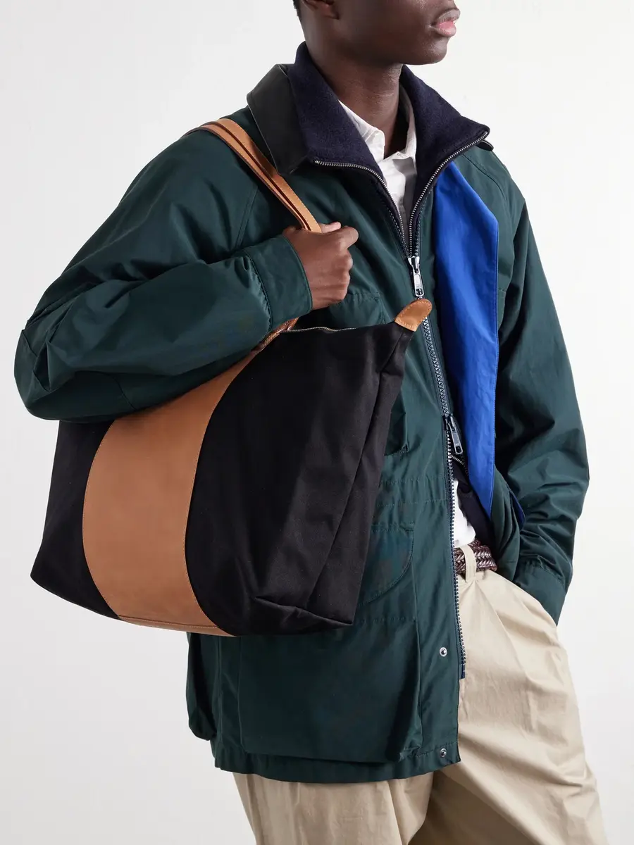 Aimé Leon Dore Logo-Embossed Leather-Trimmed Canvas Tote - Men | Thumbnail 3