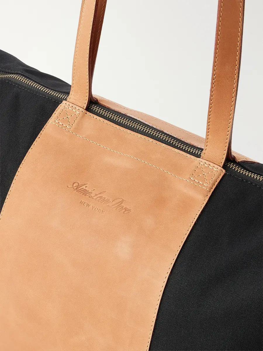 Aimé Leon Dore Logo-Embossed Leather-Trimmed Canvas Tote - Men | Thumbnail 5