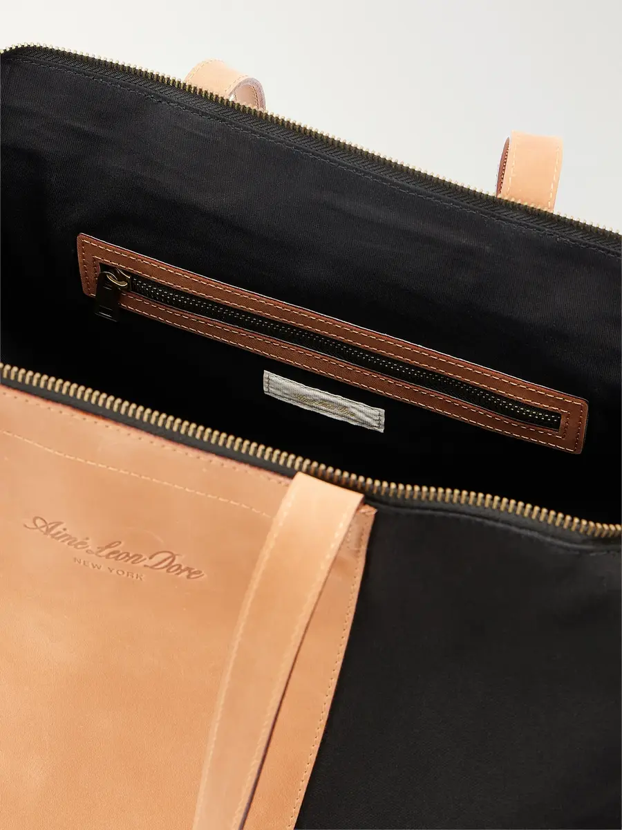 Aimé Leon Dore Logo-Embossed Leather-Trimmed Canvas Tote - Men | Thumbnail 6