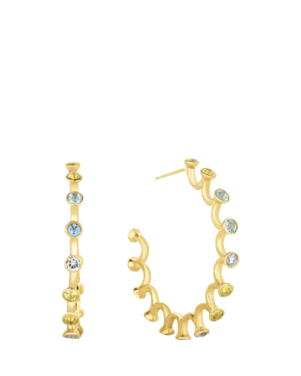 Audrey C. Jewels Large Spiral Hoop Earrings with Mixed Stones | Thumbnail 2