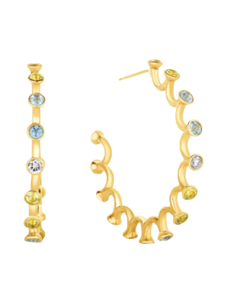 Audrey C. Jewels Large Spiral Hoop Earrings with Mixed Stones