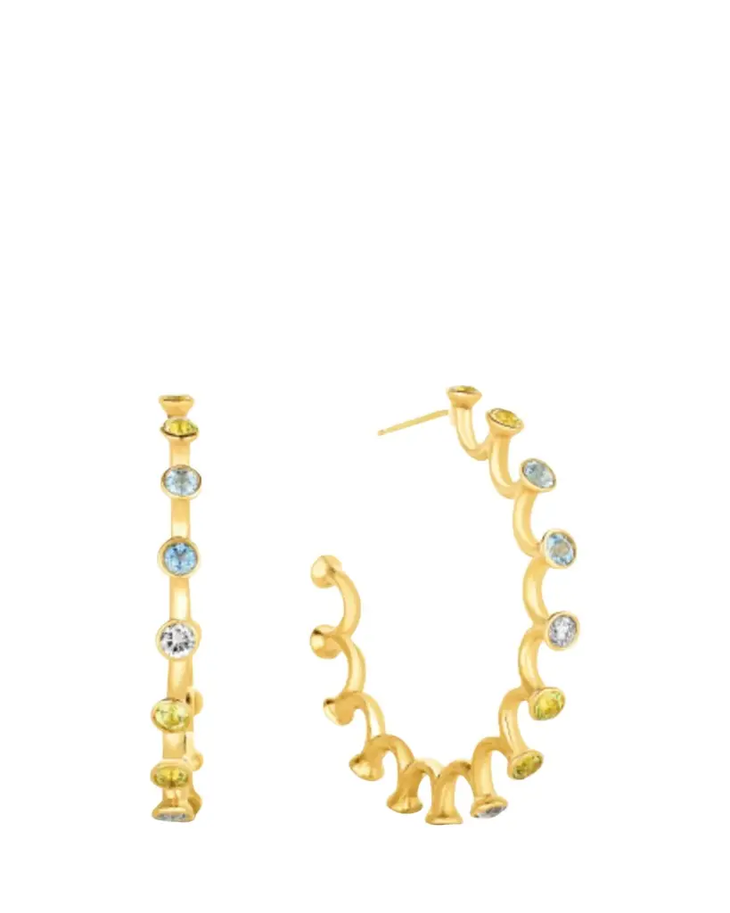 Audrey C. Jewels Large Spiral Hoop Earrings with Mixed Stones