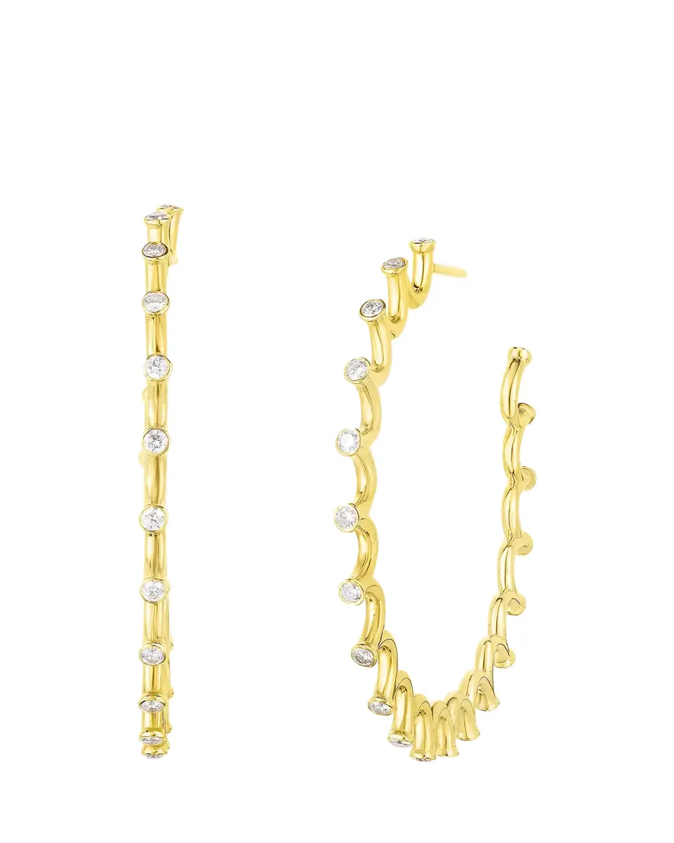 Audrey C. Jewels 18K Yellow Gold Diamond Small Spiral Hoop Earrings | Thumbnail 2