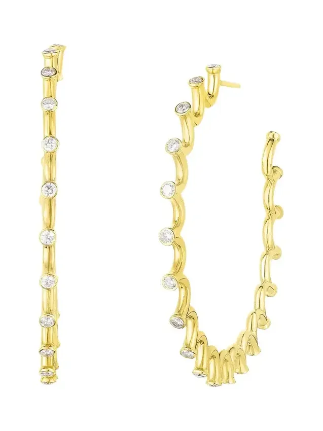 18K Yellow Gold Diamond Small Spiral Hoop Earrings