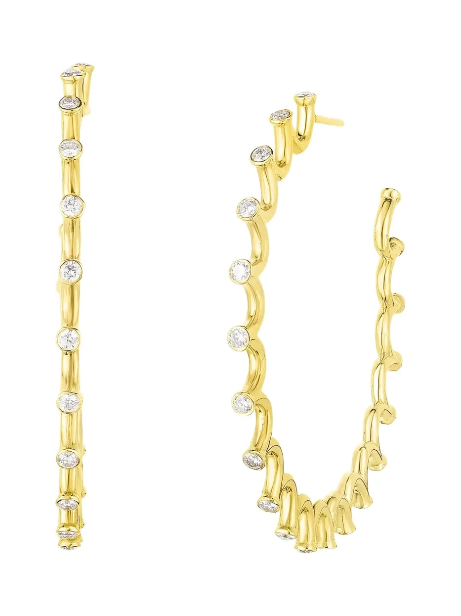 Audrey C. Jewels 18K Yellow Gold Diamond Small Spiral Hoop Earrings