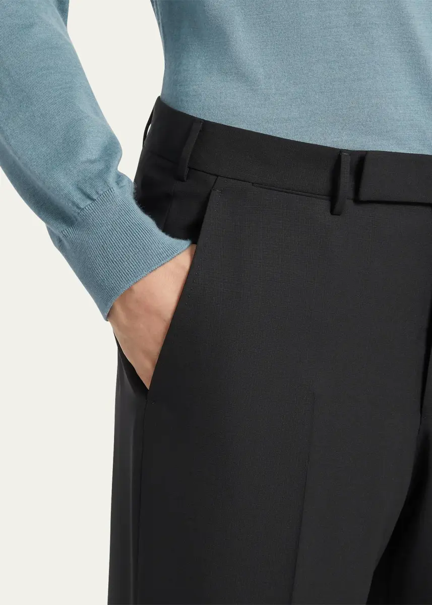 Zegna Men's High Performance Flat-Front Trousers | Thumbnail 4 Zegna Men's High Performance Flat-Front Trousers | Thumbnail 4