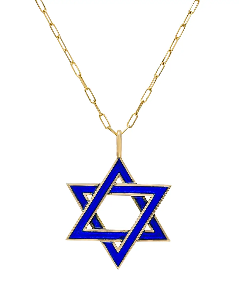 Audrey C. Jewels 18K Yellow Gold and Blue Enamel Star of David Necklace, 16"L | Thumbnail 2 Audrey C. Jewels 18K Yellow Gold and Blue Enamel Star of David Necklace, 16"L | Thumbnail 2