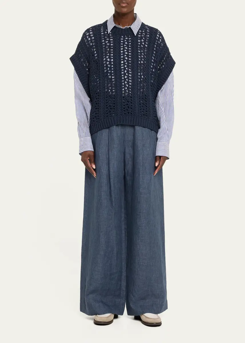 Brunello Cucinelli Stripe Button Down Linen Shirt with Piping Collar | Thumbnail 2 Brunello Cucinelli Stripe Button Down Linen Shirt with Piping Collar | Thumbnail 2