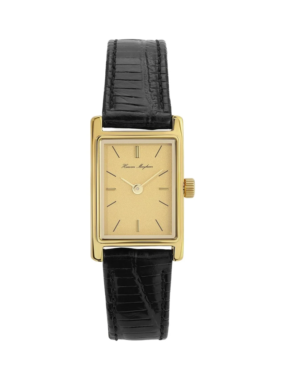 Heaven Mayhem Mini Icon Watch with Leather Strap, Gold
