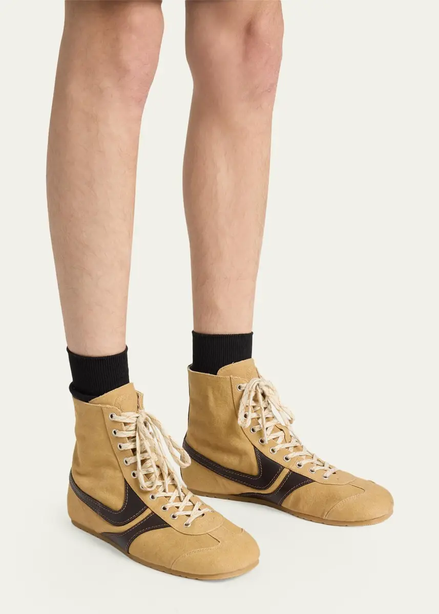 Dries Van Noten Men's Destin Canvas and Leather High-Top Sneakers | Thumbnail 2 Dries Van Noten Men's Destin Canvas and Leather High-Top Sneakers | Thumbnail 2