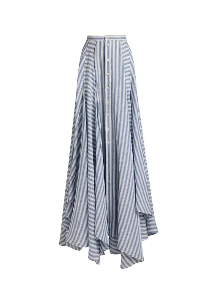 Ralph Lauren Collection Shamus Striped Linen Maxi Skirt